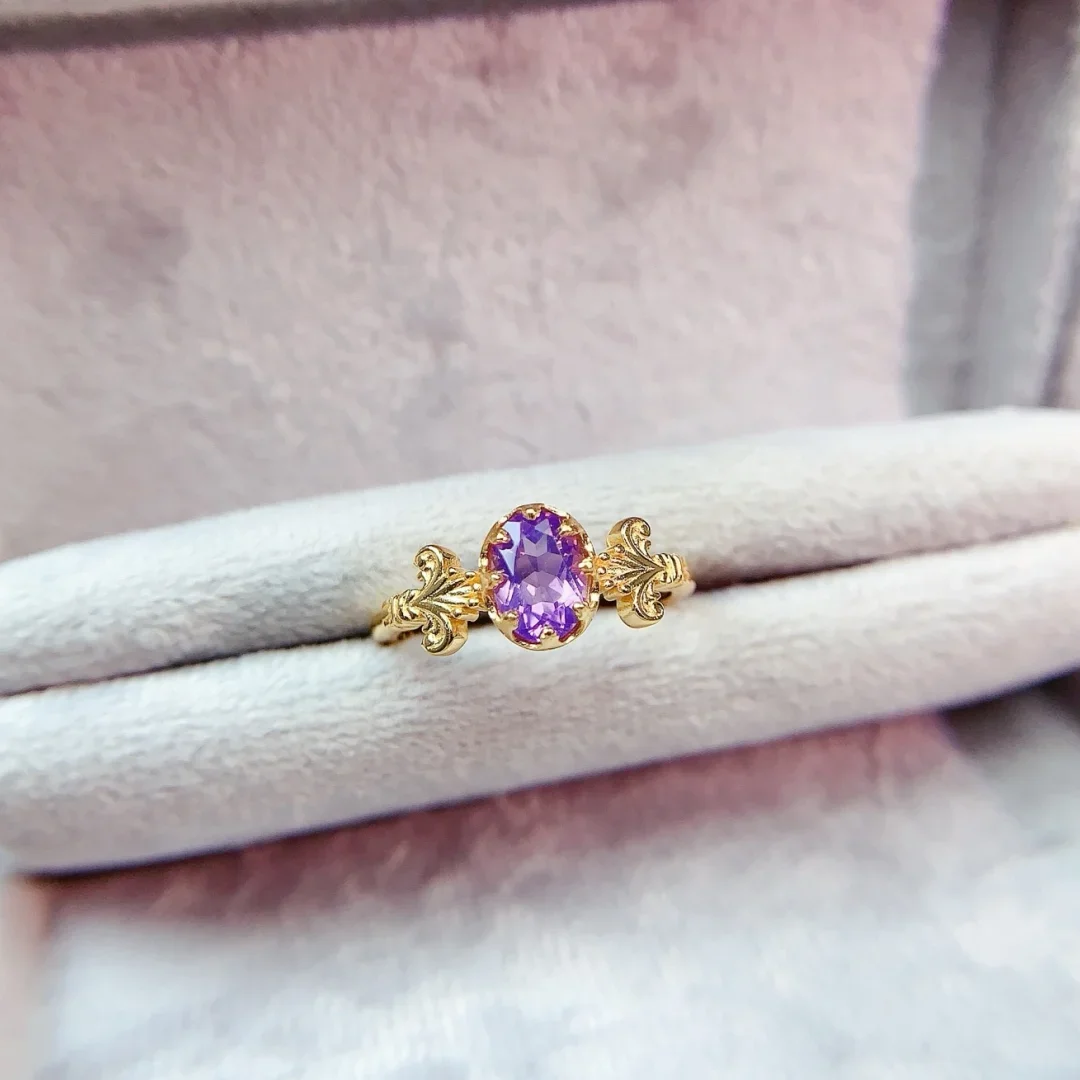 Chic Artistic Designer Natural Amethyst Ring 5*7mm S925 Silver Shining Purple Gemstone Fashion Jewelry