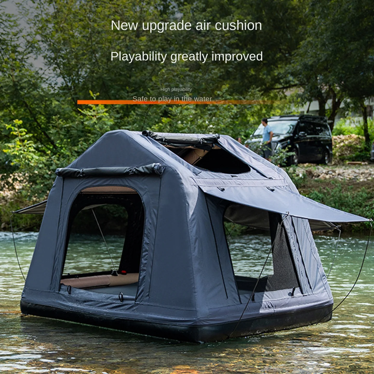 Inflatable SUV Roof Tent 2-4 Person 4-Season Waterproof Oxford Fabric Car Top Camping Tent with Carry