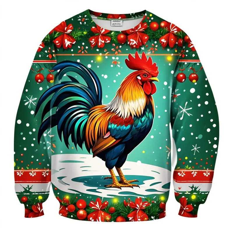 Fashion Rooster Ugly Christmas Sweater For Men Funny Chicken Graphic Holiday Xmas Sweatshirt Casual Harajuku Kids Pullover Tops