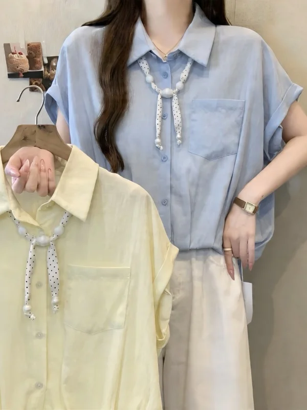 plus Size Women's Fashionable Casual Shirt Loose Design Short Sleeve Meat Covering Slimming Top Breathable Comfortable Summer...