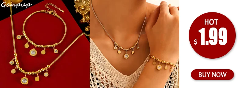 GANPUP 316L Edelstahl Gold Farbe Perle Kugel Halskette Armband Set für Frauen Metall Textur Wasserdicht Schmuck Urlaub Geschenk – Detail 3