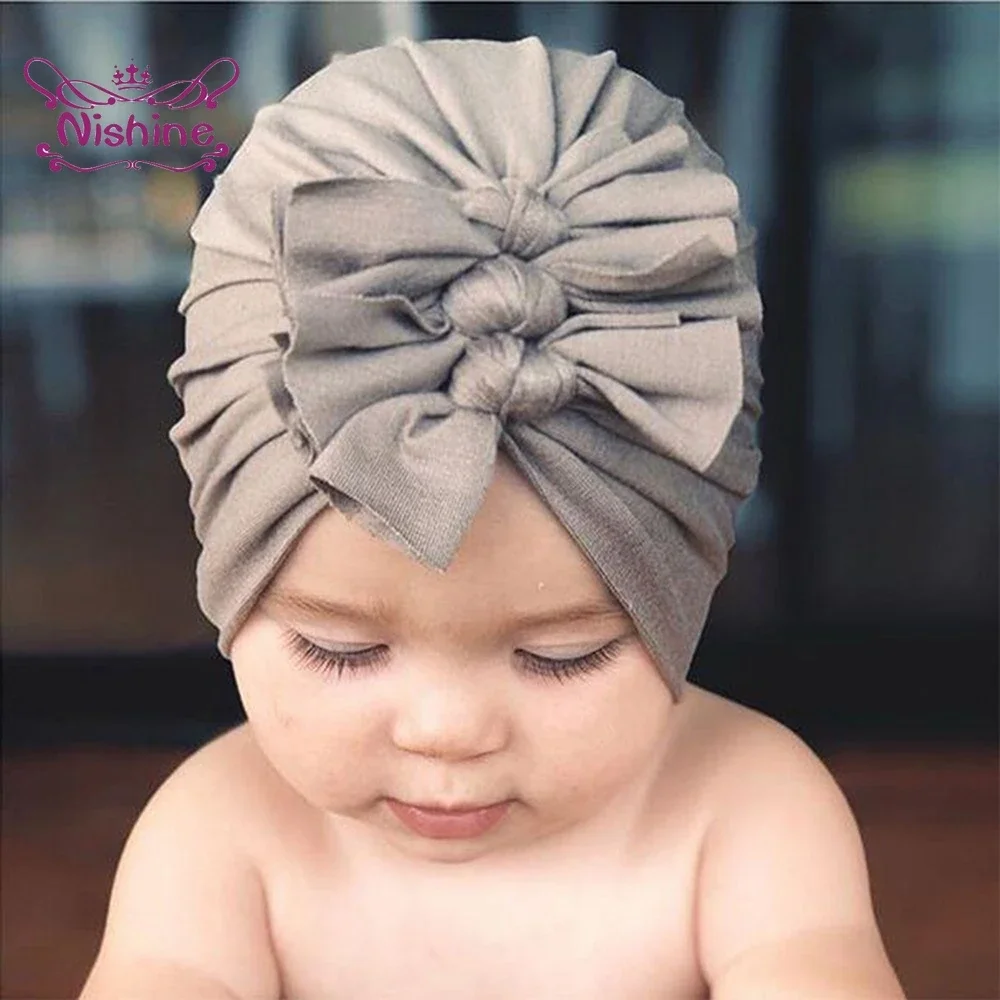 1PCS Stretchy Turban Hats with Knotted Bows Caps Beanies Bonnets Headwraps Hair Accessories for Baby Girls Infants Toddlers