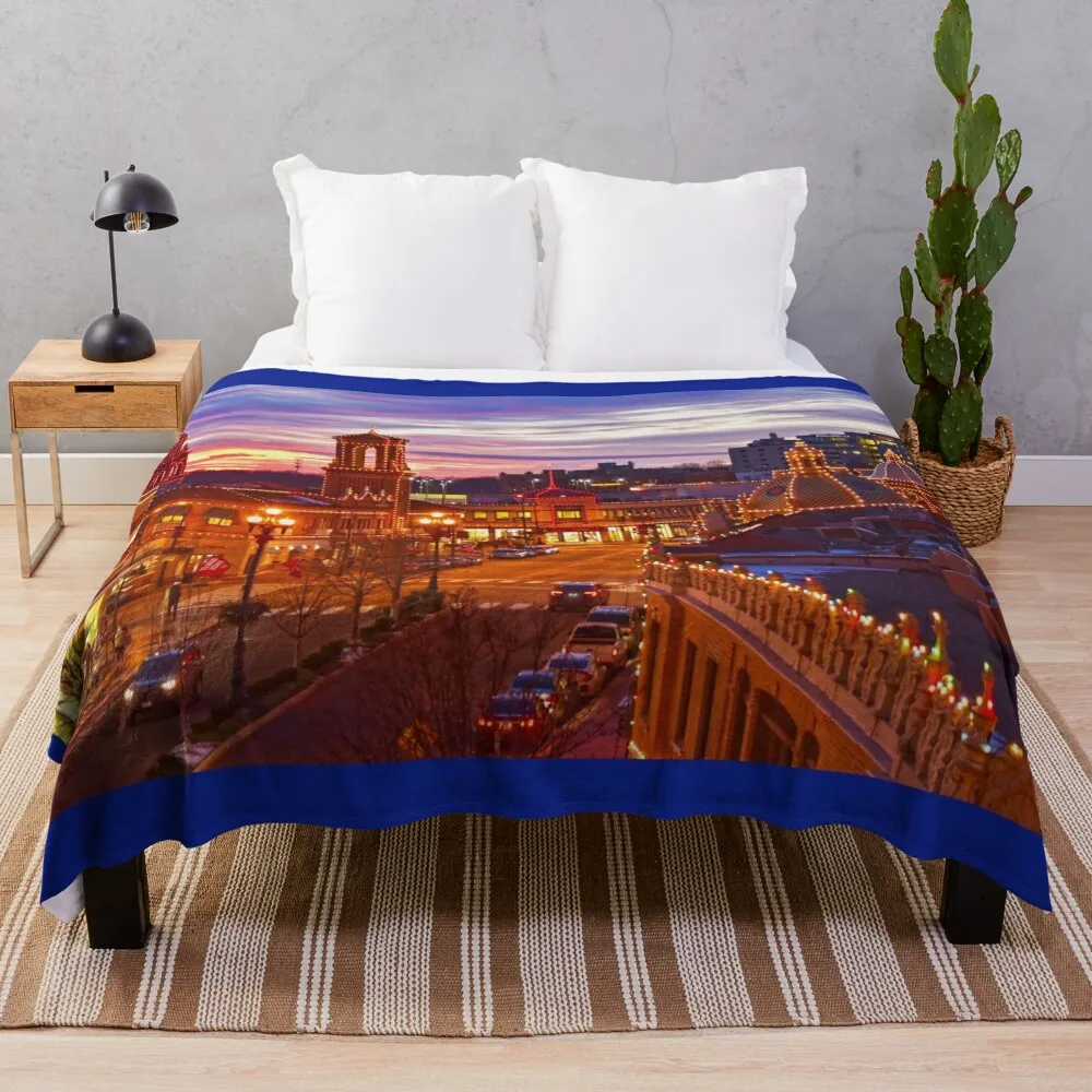 

Sunset on the Plaza Lights, Kansas City, Missouri Throw Blanket Flannel Fabric Plaid on the sofa Decorative Sofa Blanket