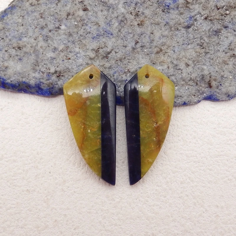 Semiprecious Natural Stone Yellow Opal And African Sodalite Earring Bead Fashion Jewelry Accessories 39x14x5mm 6g