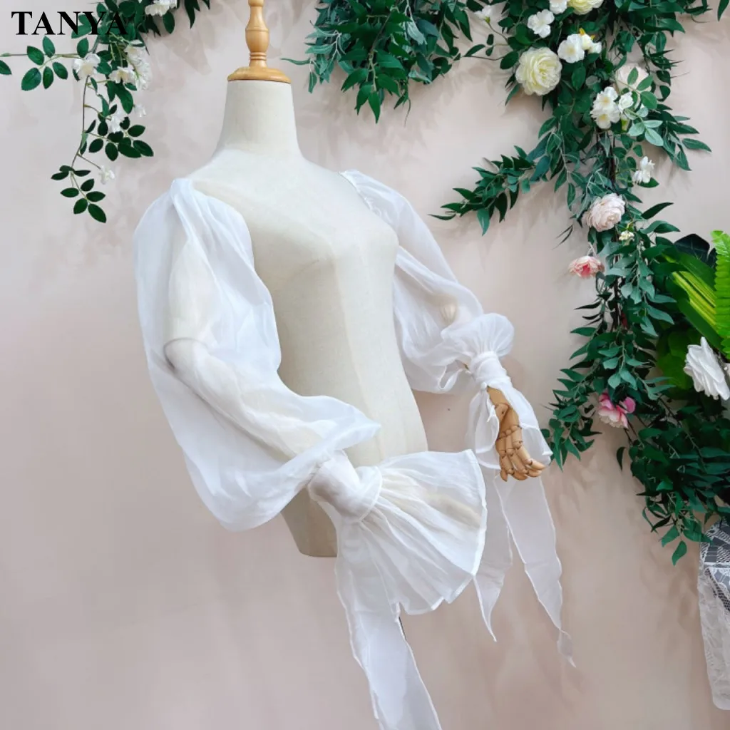 Soft Chiffon Long Sleeves For Wedding Bride Detachable Sleeve With Sashes Elegant Bohemian Bridal Accessories