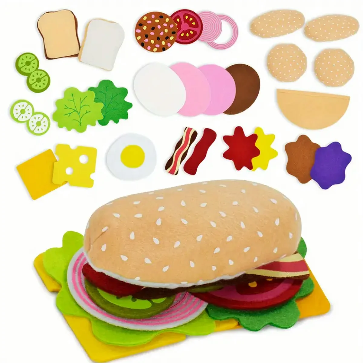 Flanel makanan permainan Sandwich Hamburger Set makanan (28 buah) Natal Halloween hadiah Natal, Halloween, hadiah Thanksgiving