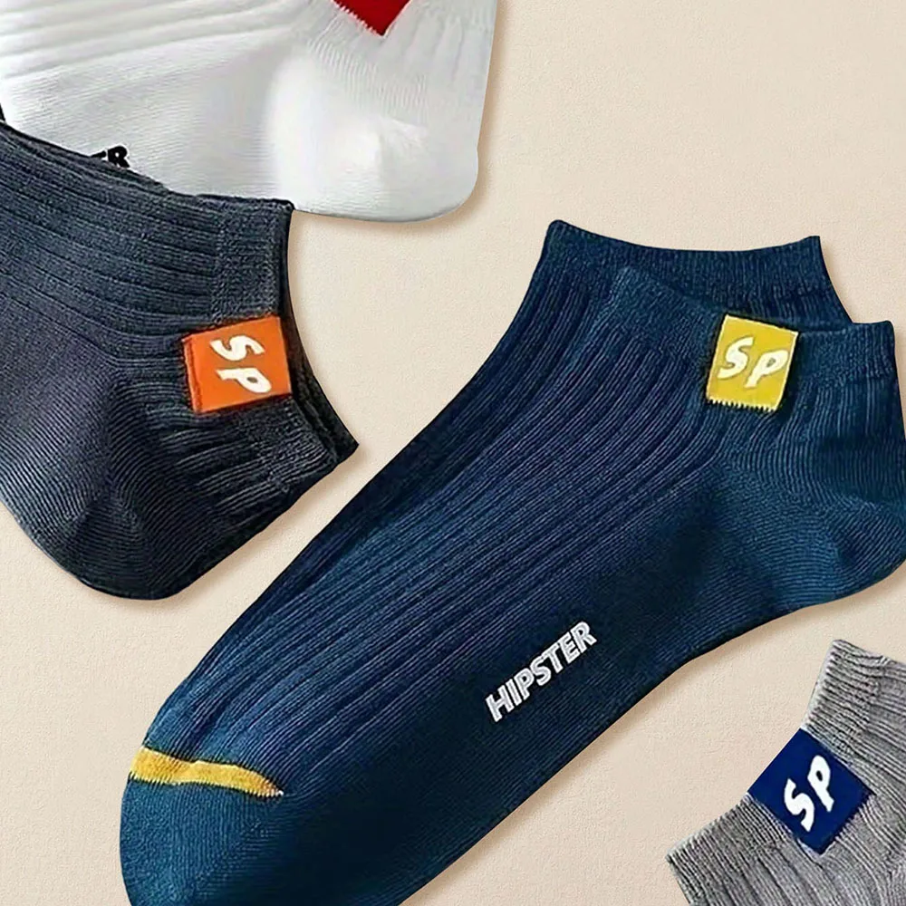 5 Pairs Mens Letters Short Socks Spring And Summer Shallow Low Top Sport Short Socks Trend In Tube Socks