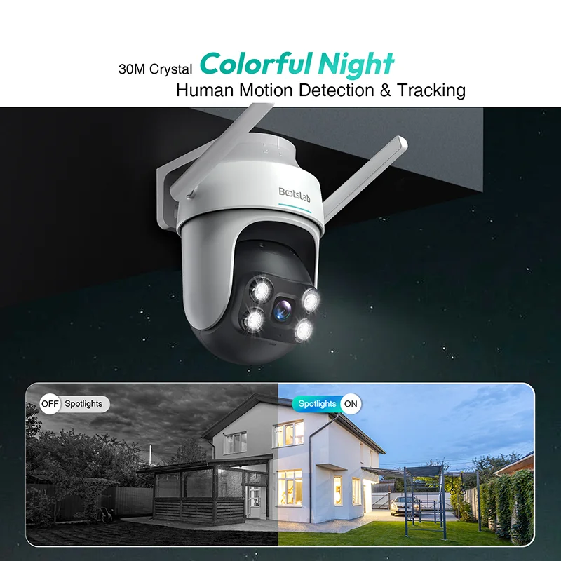 Botslab 2.5K 4MP HD Outdoor Camera Wireless PTZ WiFi IP66 Smart Home Camera Siren and Light Alarm Full Color Night Vision Camera