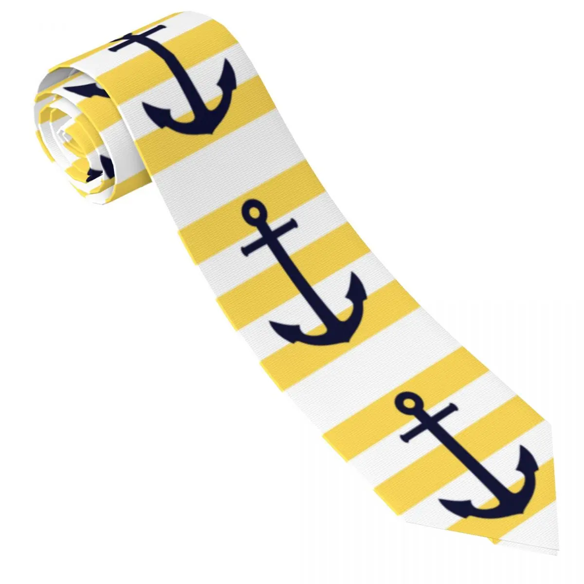 Custom Nautical Navy Blue Anchor Yellow Stripes Necktie Mens Mens Suit Tie Sailing Sailor For Thanksgiving Day