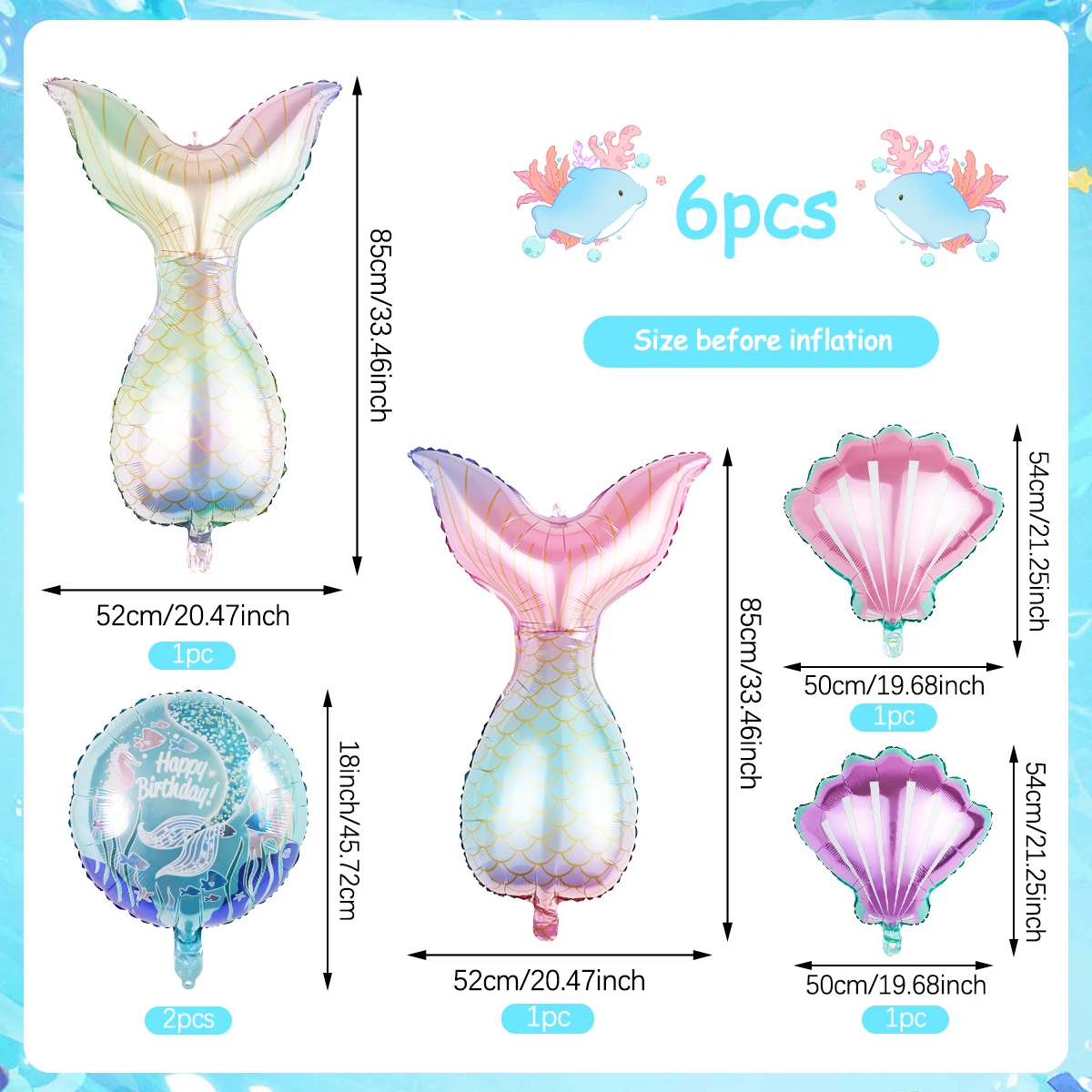 6pcs mermaid tail birthday balloon set, perfect for birthday party decorations, mermaid-themed party view 2