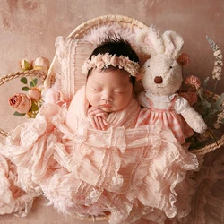 Sweet Theme Baby Girl Photography accessori neonato Lace Wrap Pillow puntelli Baby Bow Rose Headband Decoration Baby Shoot Prop