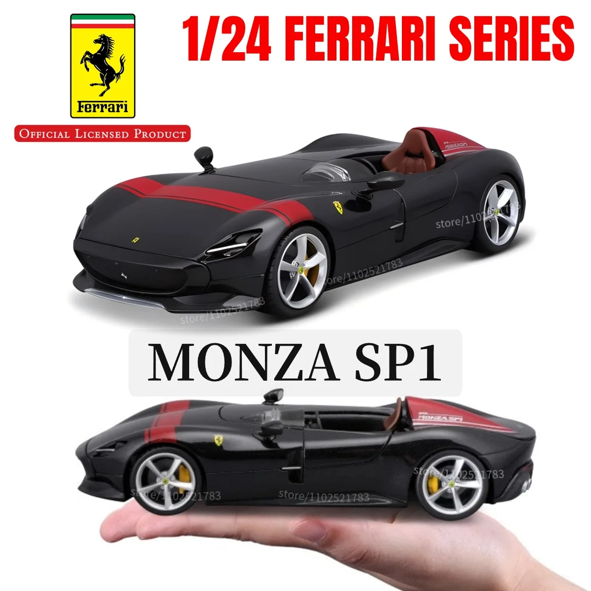 Bburago 1:24 Ferrari Monza Replica Car Model 458 488 F50 Enzo Italia Scale Miniature Toy - Gift for Diecast Car Enthusiasts