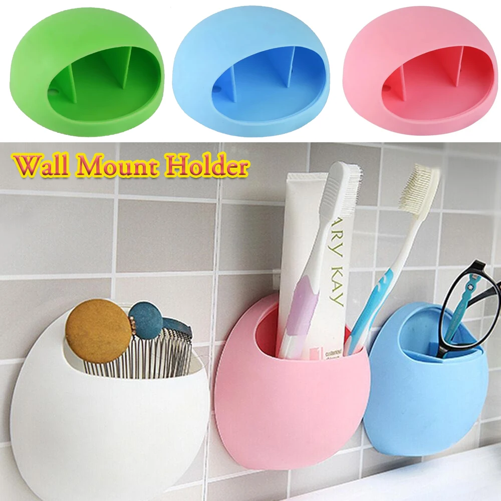 Wall Mount Holder Plastic Toothbrush Holder Wall Mount Sucker Bathroom No Drill Suction Cup Organizer Bathroom Rack Wall Mounted