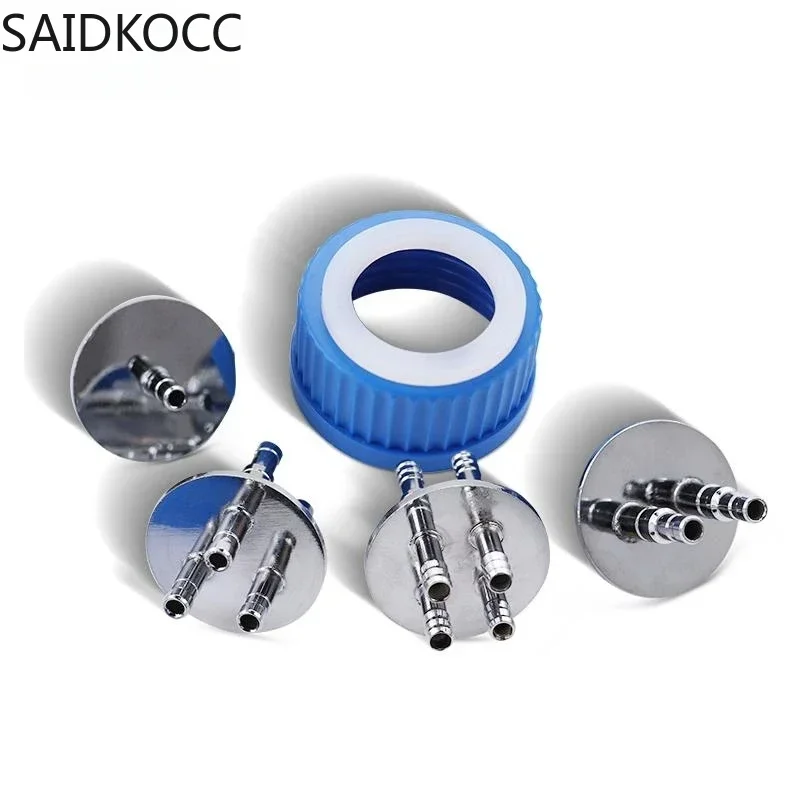 SAIDKOCC GL45 Fermentation Tank Reactor Feed Cover Stainless Steel Jar Lid with SS304 Blue Headspace Cap Refill Cover for Tube