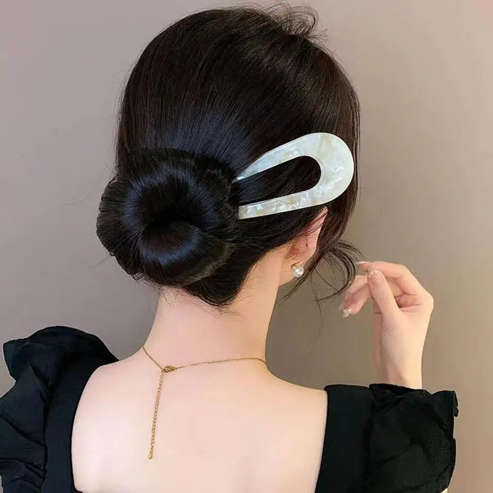 Korean Colourful U-shaped Hair Clip Women's Marble Head Simple Hairpin Fashion Temperament Sweet Going Out Girl Hair Accessories