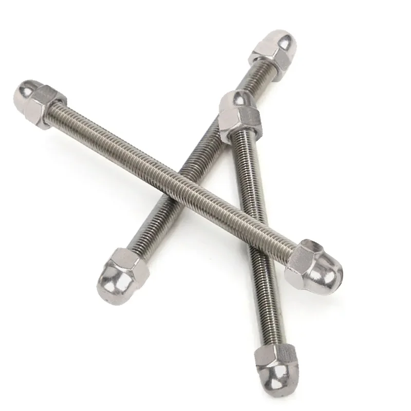 304 Kit Mur Tutup Hex Batang Berulir Penuh Baja Tahan Karat DIN975 DIN1587 Set Mur Kubah Sekrup Kancing M3 M4 M5 M6 M8