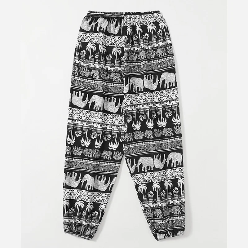 Ladies' spring and summer thin tropical style bamboo tree elephant print casual pants like outdoor sports ankle binding sunscree