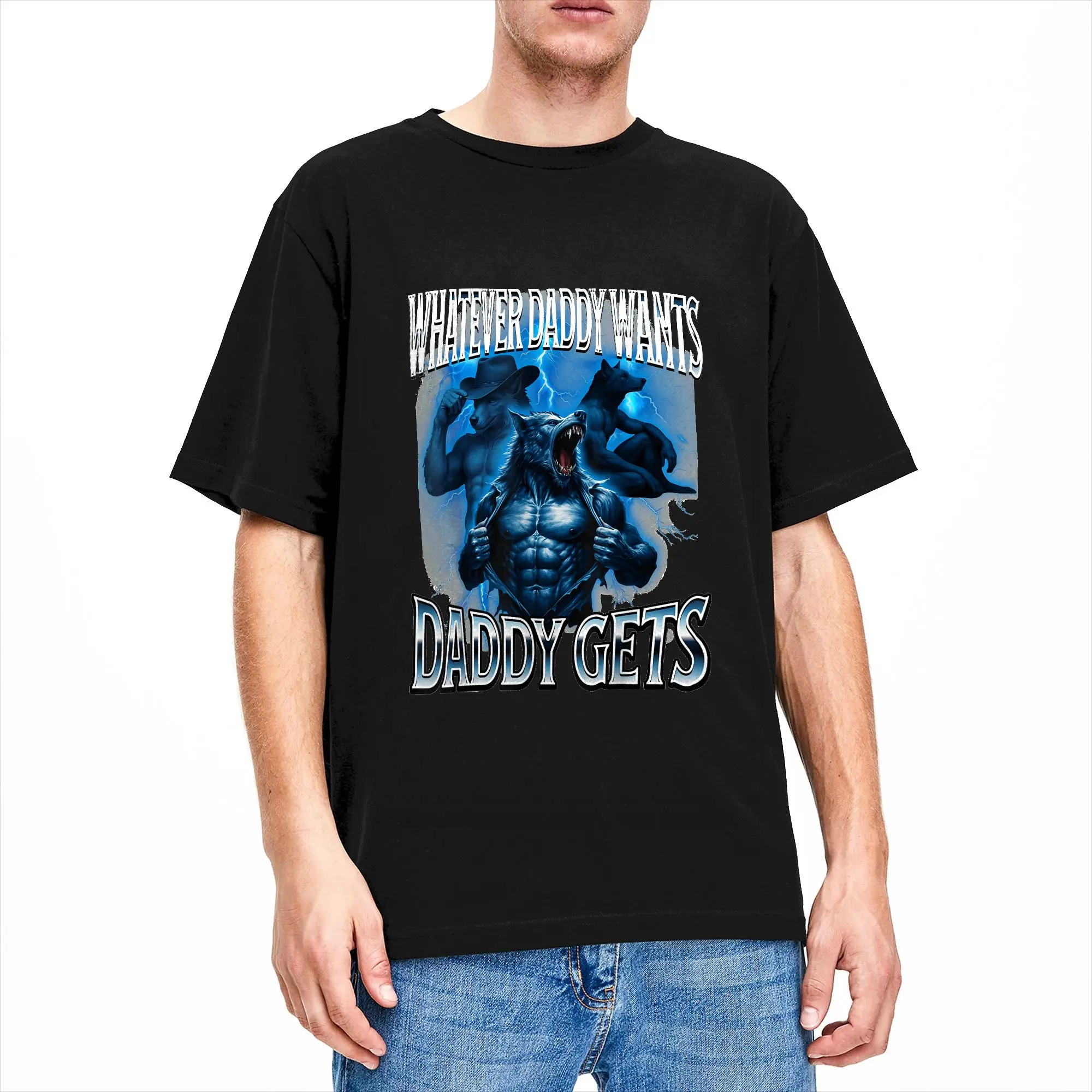 Men Women's T-Shirt Whatever Daddy Wants Daddy Gets Wolf Meme Cringe Furry T-Shirts Harajuku Summer Tees Vintage 100 Cotton Tops