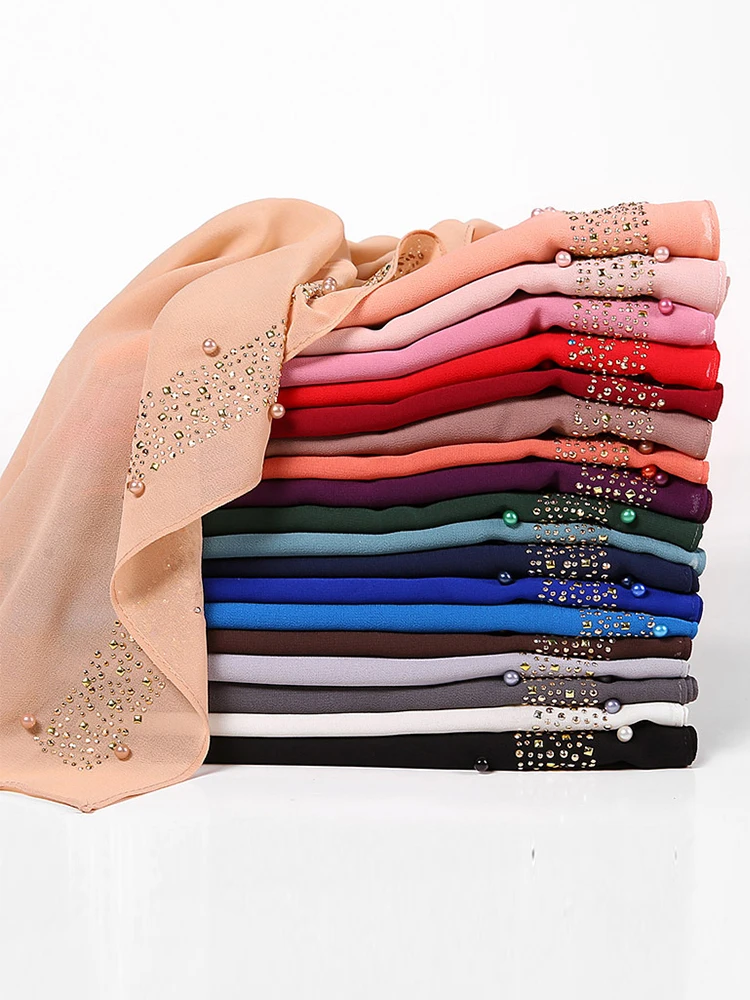 

Chiffon Hijab Femme Musulman Women Pearl Glitter Sparkly Solid Beach Wrap Silk Scarf Shawl Bandana Muffler Scarves Bufanda Mujer