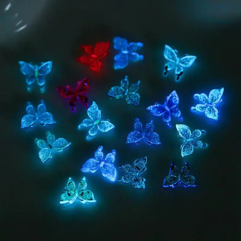 30PCS Mixed Colors noctilucent 3D Acrylic Butterfly Nail Art Charms Accessories For Manicure Decor Naild Decorations Supplies