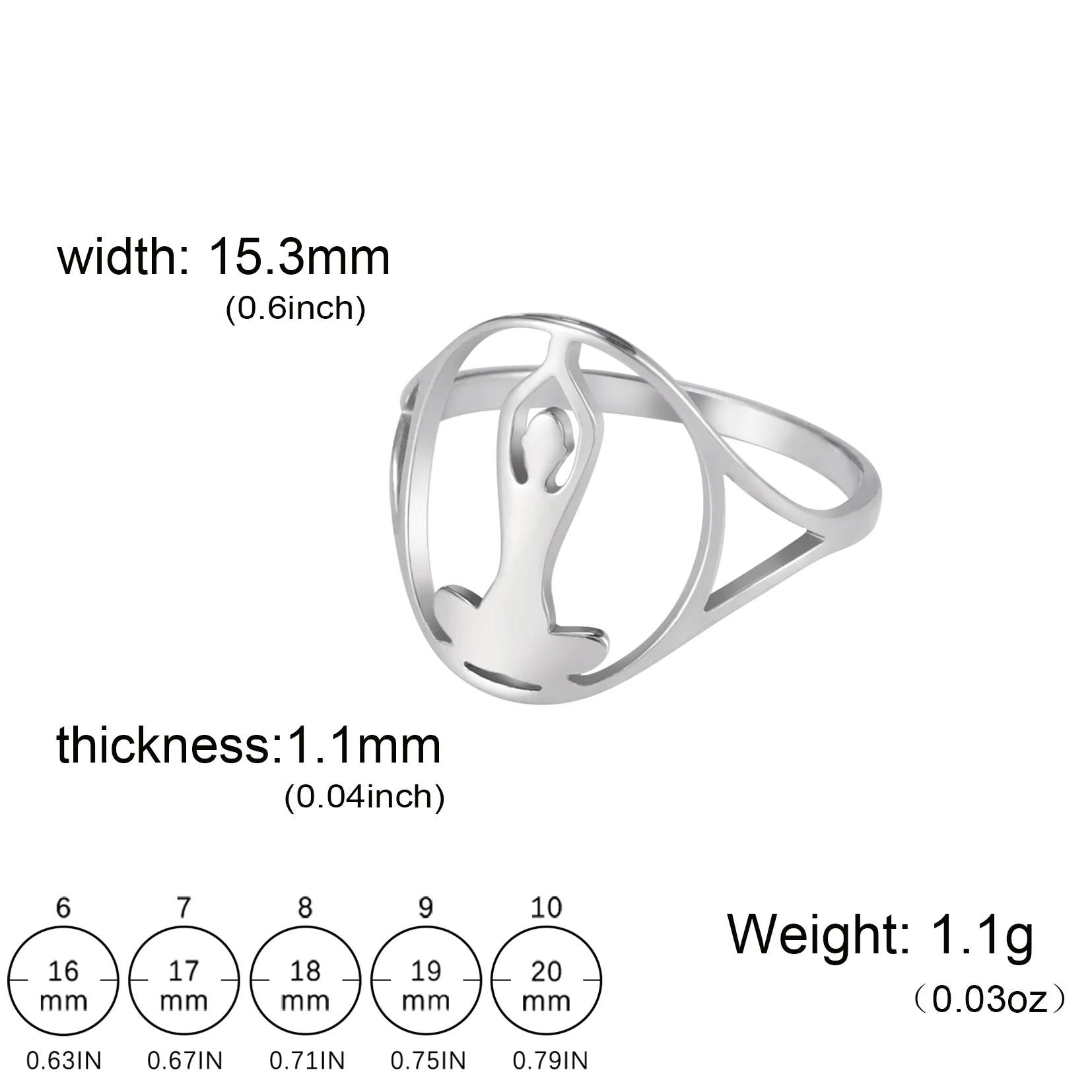 Dawapara Yoga Figure Stainless Steel Women Ring Wiccan Moon Goddess Fertility Amulet Minimalist Hindu Jewelry