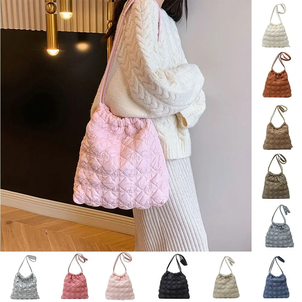 

Korean Style Space Cotton Underarm Bag Large Capacity Solid Color Rhombic Lattice Handbag Tote Bag Shoulder Bag Bubble Cloud Bag