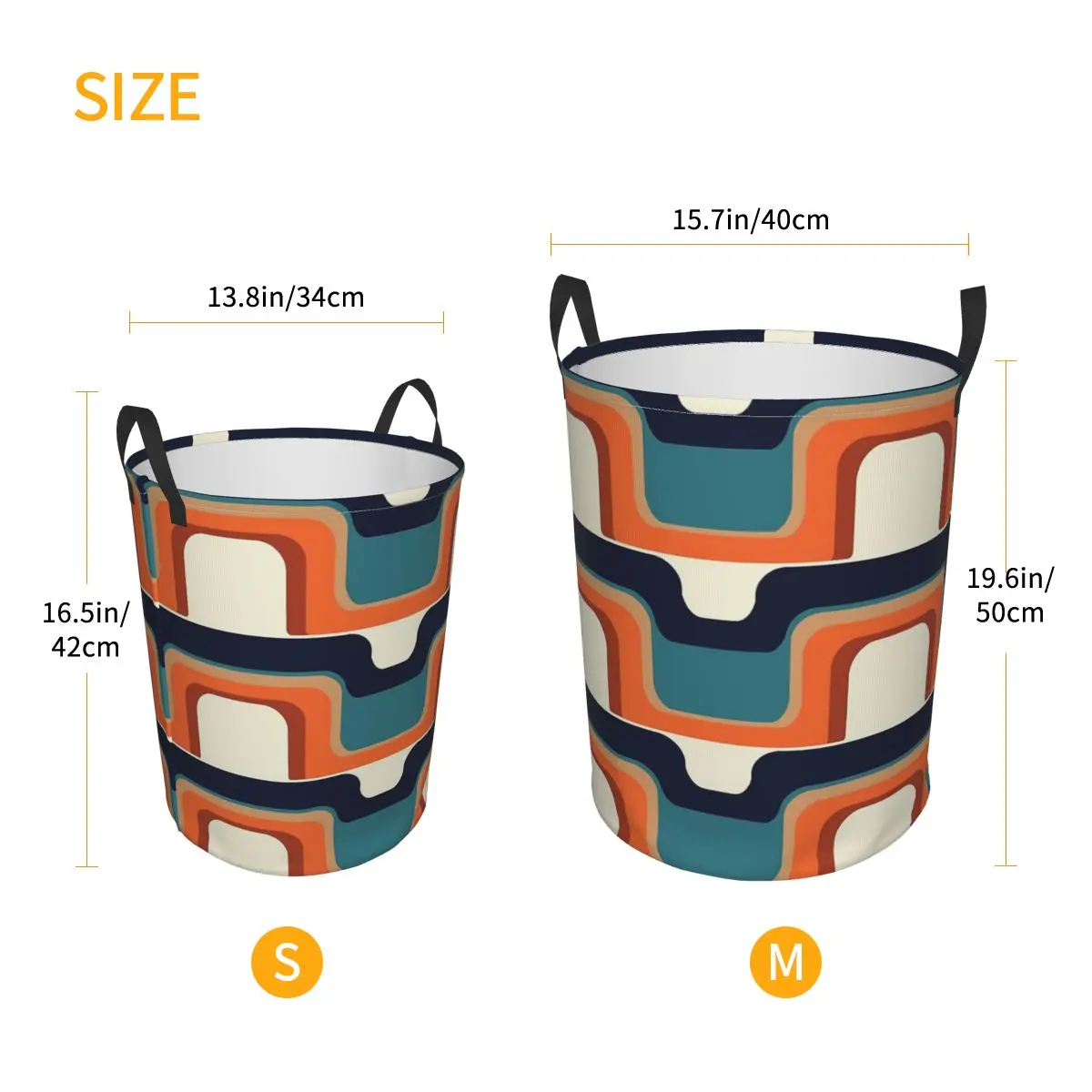 Mid-Century Modern Meets 1970s Orange & Blue Dirty Laundry Baskets Foldable Large Waterproof Clothes Toy Sundries Storage Basket