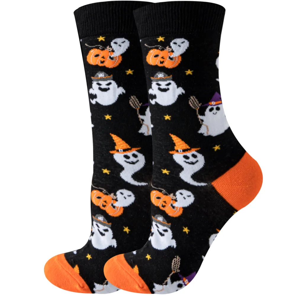 

1 Pair of Personality Bat Mid Tube Men's Sock Skull Women's Socks Spider Tide Sock Bloody Hand Halloween Women's Socks