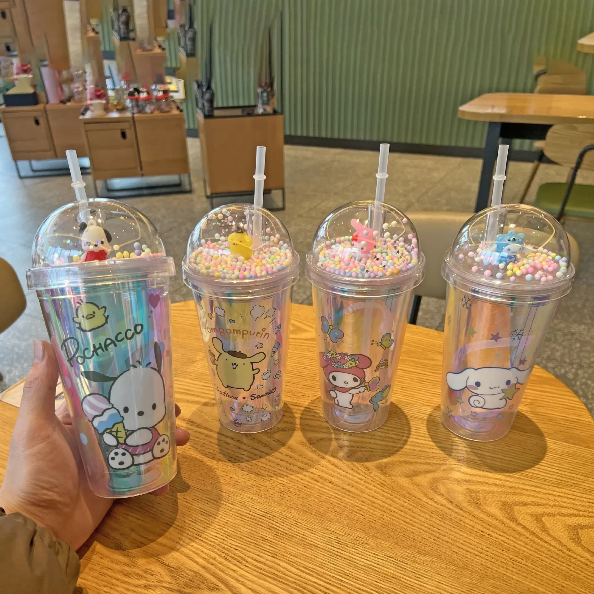 Tazza di gelato schiacciato paesaggio a doppio strato Pompompurin Bambini Cartoon Tazza di acqua di paglia Succo di grande capacità Tè al latte C