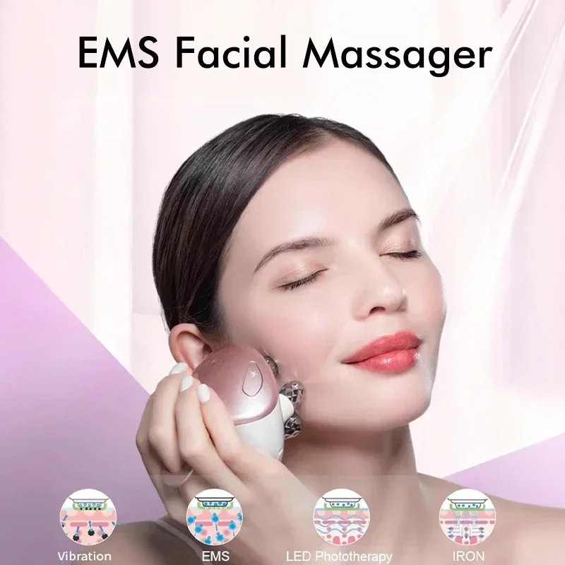 EMS 5 in 1 Facial Massager 4D Massage Head Home Use Facial Device Promote Face Cream Absorption 5 Light Color Modes Beauty Tools