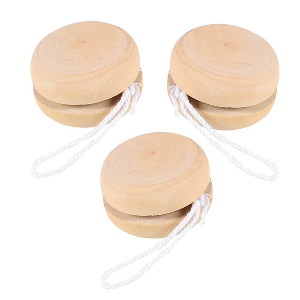 3 Pcs Yo-Yo Wood Playthings DIY Painting Balls Toys for Toddlers Hand Unpainted Wooden Graffiti Unfinished