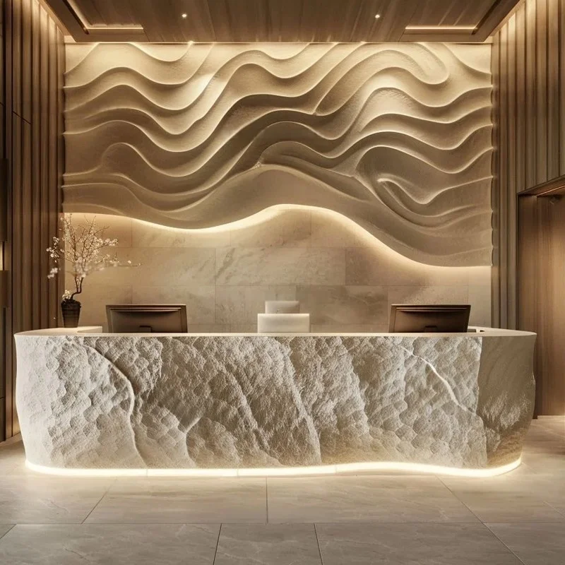 custom.Durable Modern Stone-Like Fiberglass Reception Counters Hotels Coffee Shops Retail Mall Sales Offices Bar