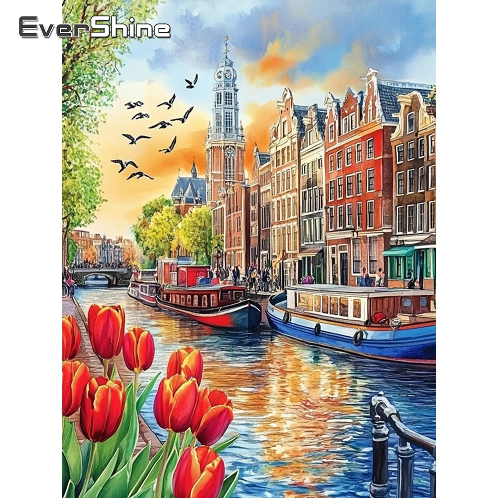 

Алмазная мозаика Evershine: Новинка! Картина-вышивка с полной выкладкой стразами, пейзаж с тюльпанами, декор для дома