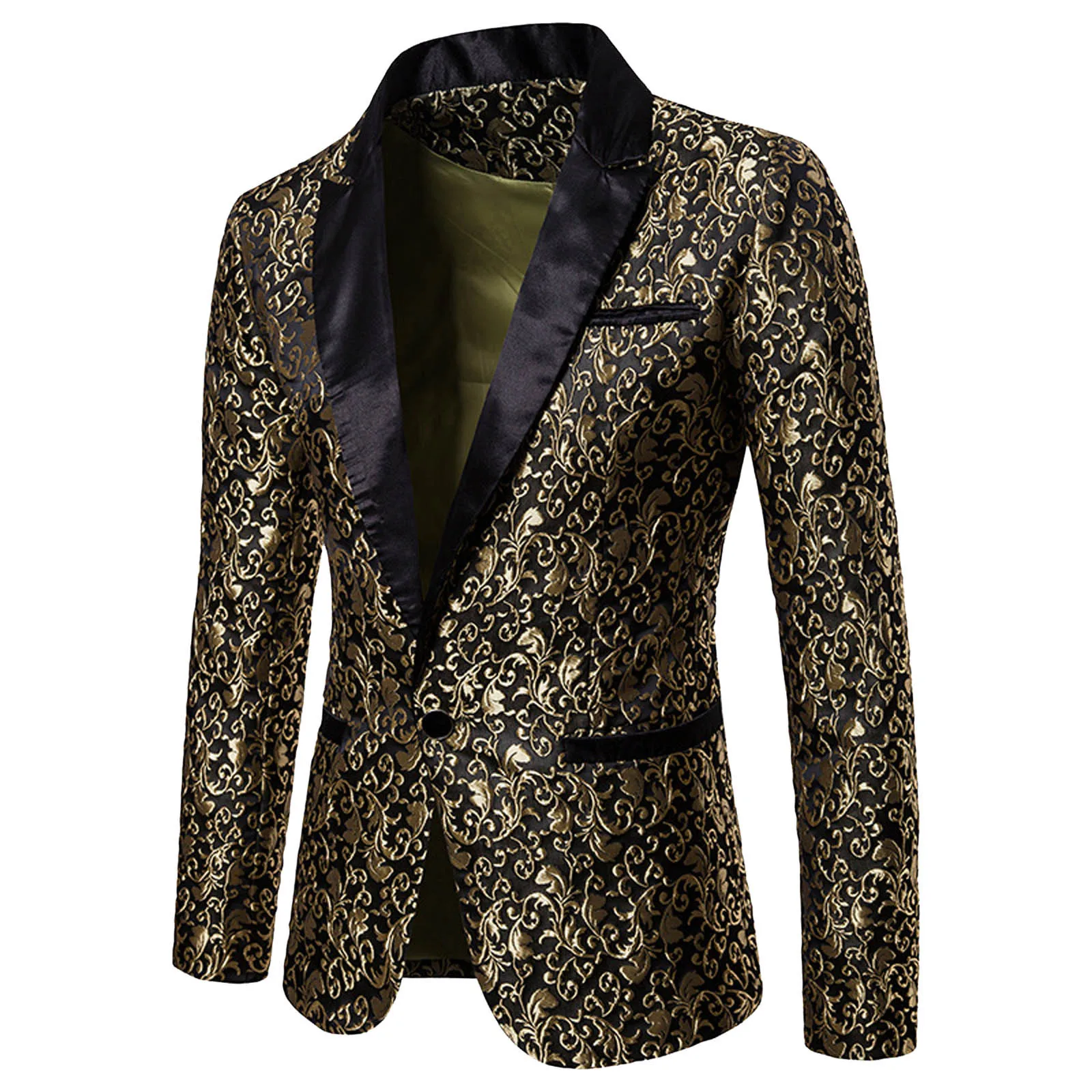 Fashion Men Business Social Jacquard Suit Jacket Single Breasted Top Black / White / Gold Men\'s Wedding Party Dress Blazers Coat