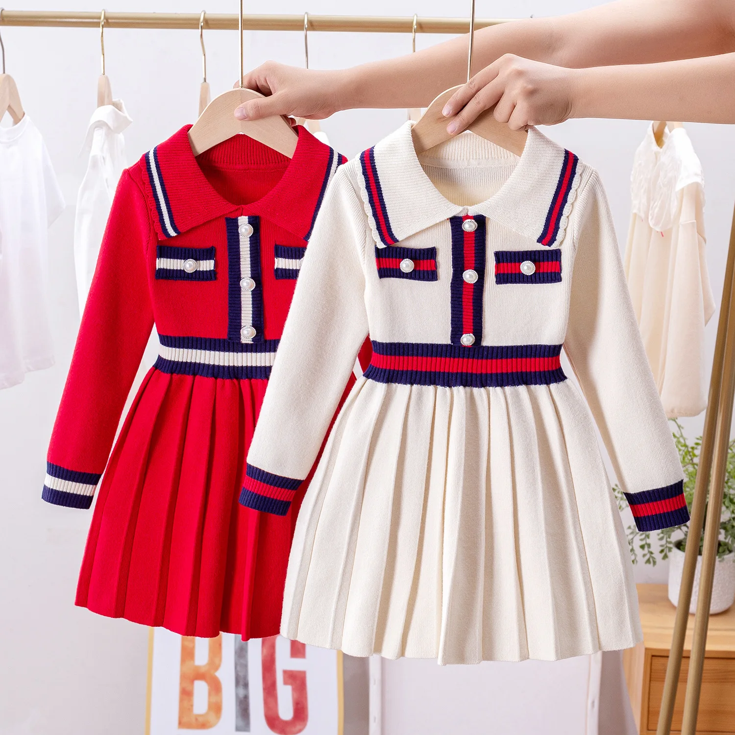 

4-9T spring autumn children kids girls fashion casual stretch knit dress