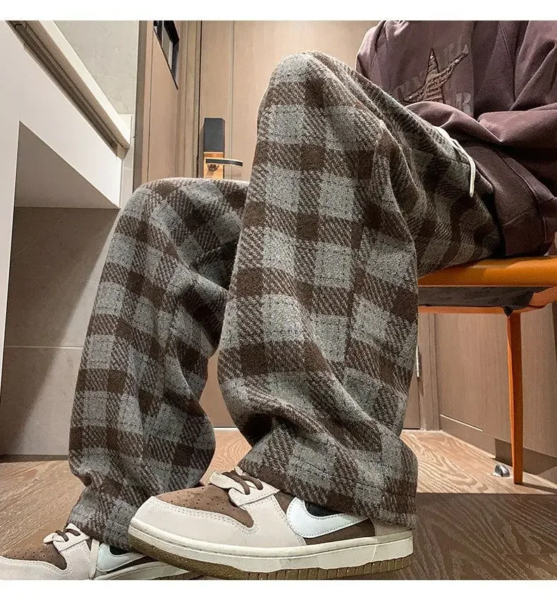 Green Plaid Pants Men Harajuku Winter Wide Leg Checked Trousers Male Oversize Big Size Casual Sweatpants Streetwear 8XL