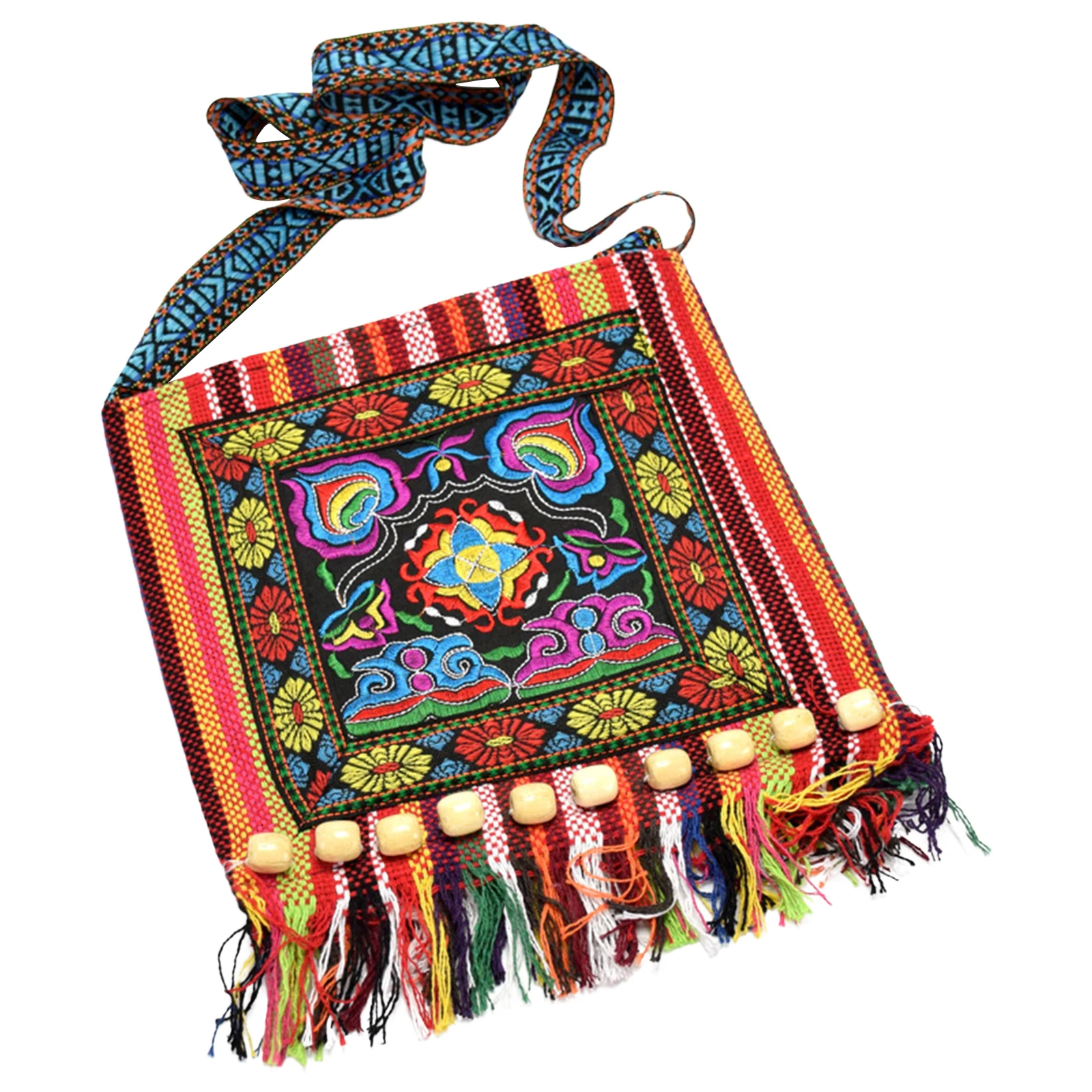Vintage Boho torebka damska na ramię haftowany wzór torebka egzotyczne funkcje torba podróżna na kwiaty idealny prezent
