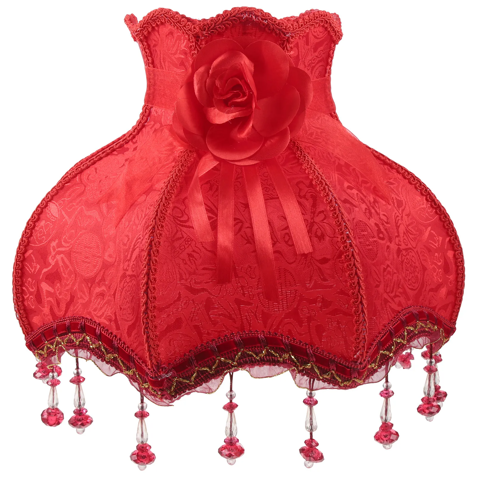 

European Style Large Vintage Lamp Shade Fabric Dome Table Lamp Shade Desk Replacement Cover Floral Beads Decorative Light Cover