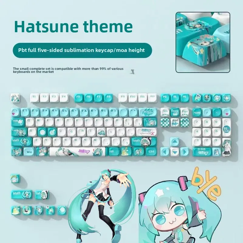 

Комплект кейкапов PBT Hatsune Miku Kawaii Original MOA с горячей сублимацией, полный набор для милых механических клавиатур, подарки
