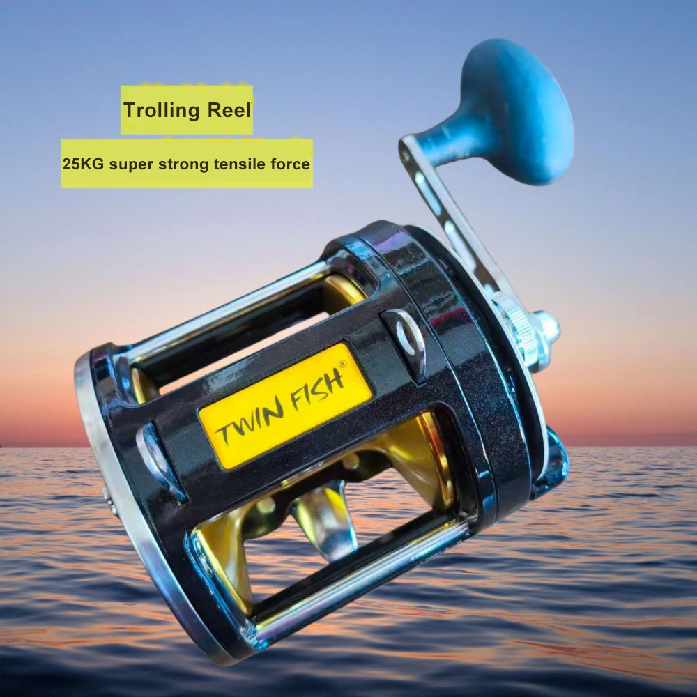 

3.4:1 Heavy Duty Boat Fishing Drum Reel 25kg Drag 8BB Stainless Steel Deep Sea Trolling Drum Reel For Big Game Saltwater Fishing