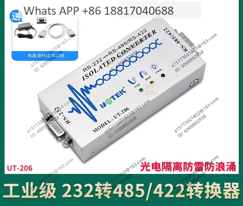 Convertidor UT-206 de 232 a 485 con Aislamiento Fotoeléctrico Activo, RS485 422 a Serial 232 a 485