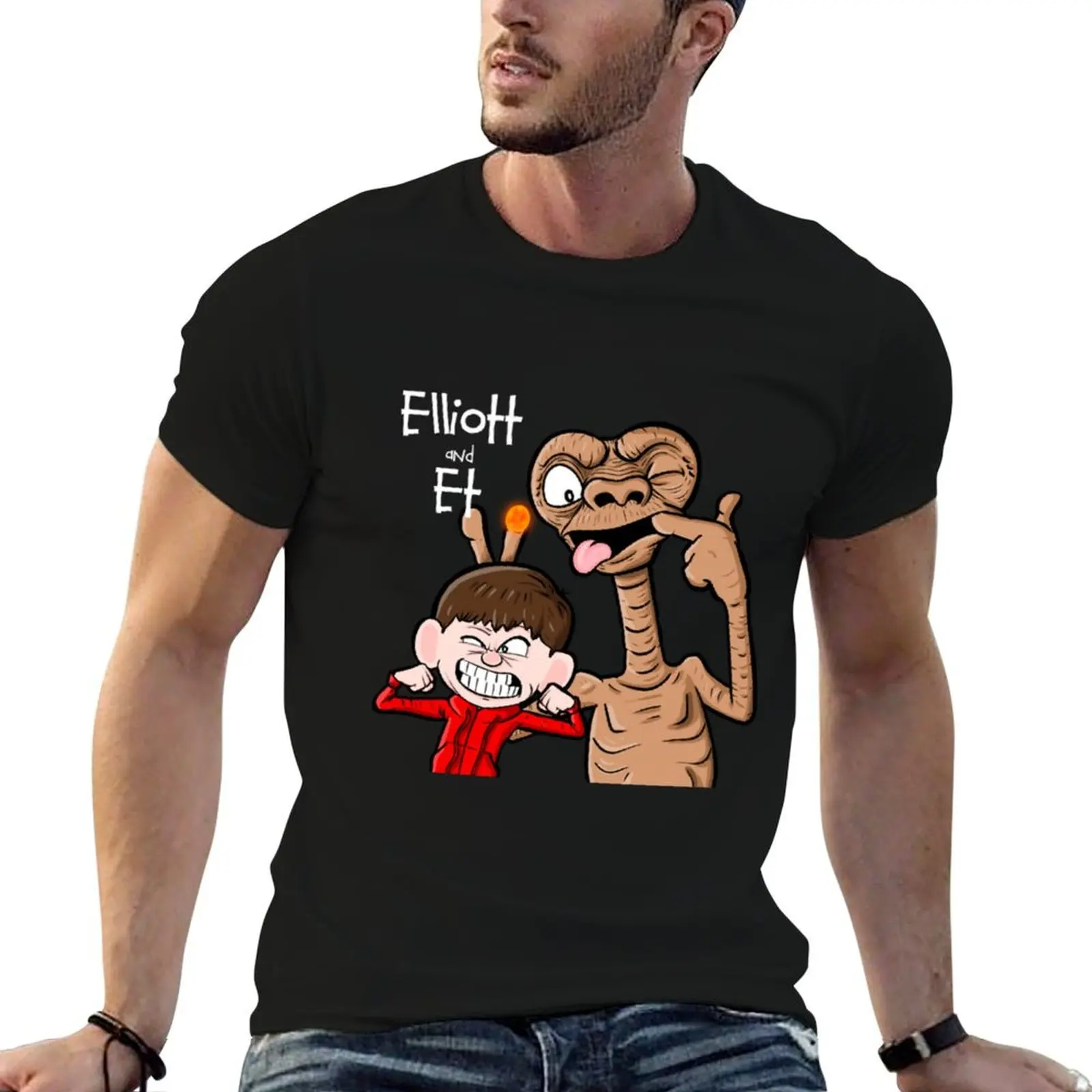 Elliot Pass E.T. Camiseta casual de gran tamaño con estampado de películas de los años 80, regalo perfecto para Navidad