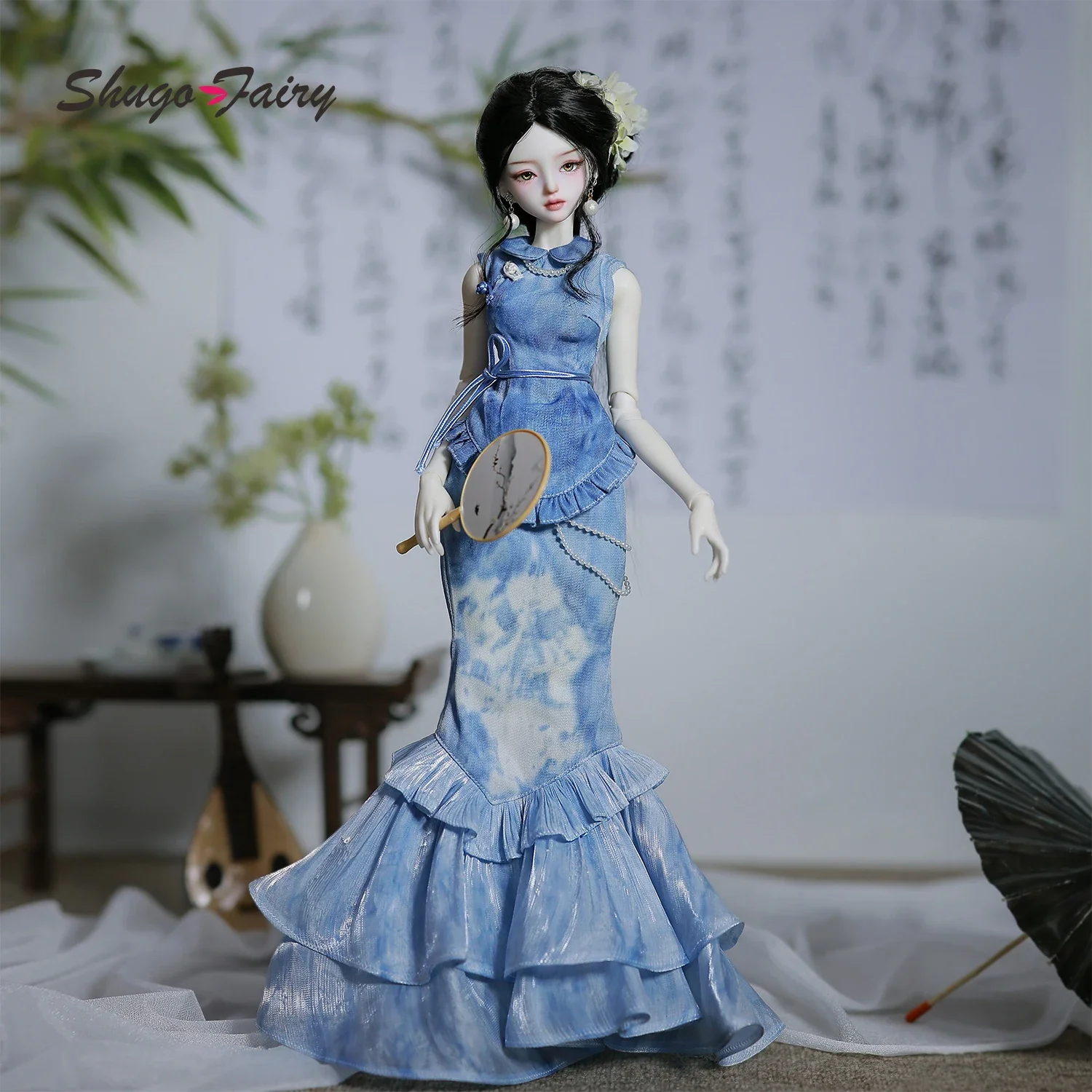 

ShugaFairy Sophia A 1/4 BJD Doll - Neo-Chinese Ice Muse Scholar, Silk Cheongsam Mermaid Gown Full Set Collectible Resin Figure