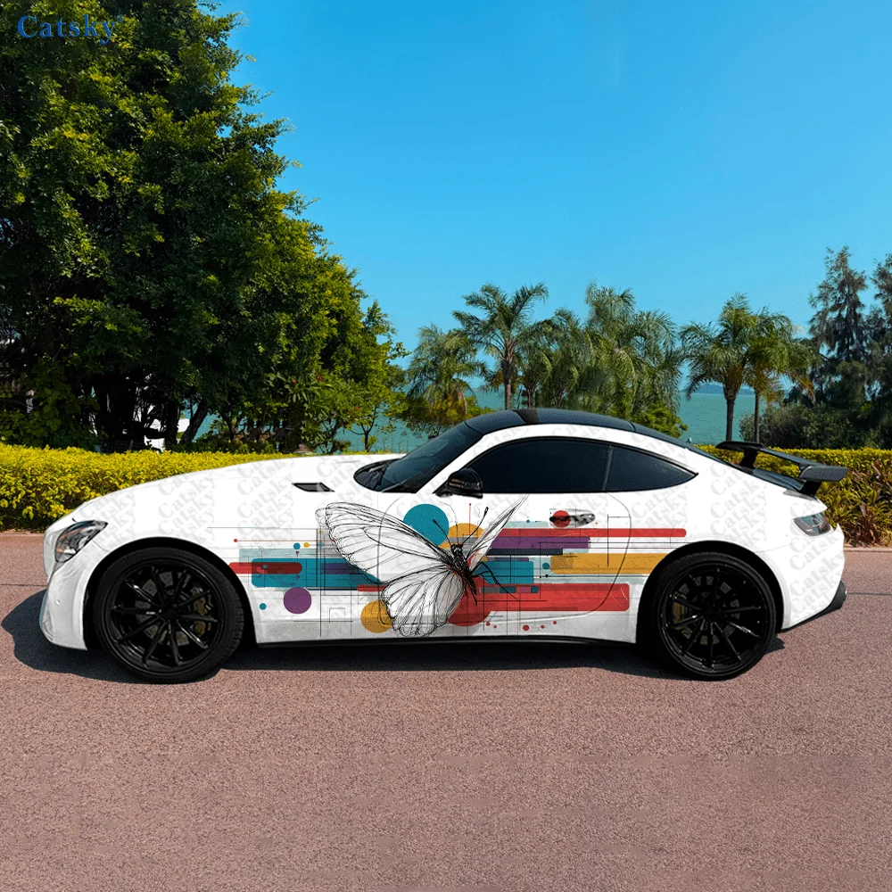

Красочная боковая наклейка автомобиля с бабочкой, водонепроницаемая ПВХ-наклейка, устойчивая к царапинам, защита автомобиля, автоаксессуары в подарок