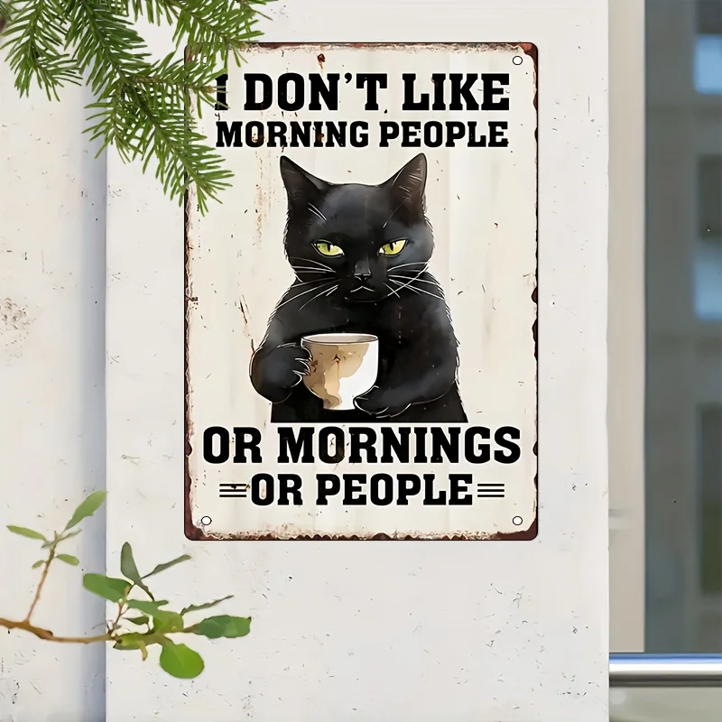 Plaque murale vintage en métal avec citation humoristique « Je n'aime pas les gens matinaux, les matins ou les personnes » - Style classique en fer forgé