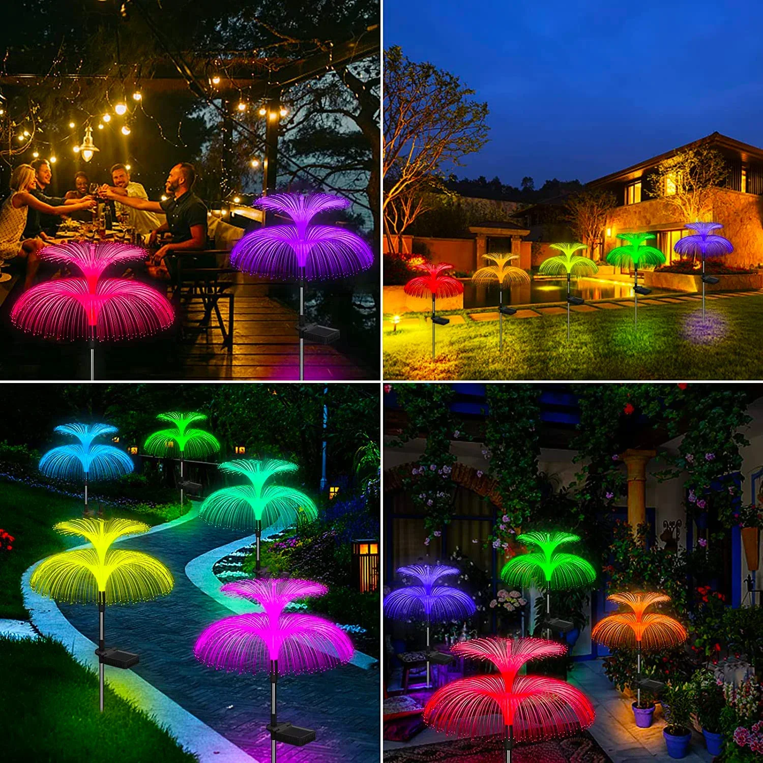 Double Solar Jellyfish Light 7 Colors Solar Garden Lights LED Fiber Optic Lights Outdoor Waterproof Decoration Ground Lamp Hot