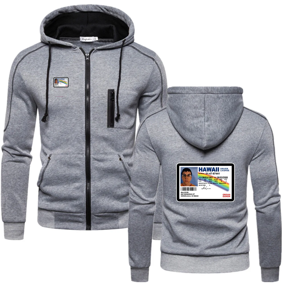 2025 مضحك ماكلوفين ID الطباعة الربيع والخريف جديد الرجال بلون هوديي سترة سحاب أكمام طويلة ملابس الشارع الشهير