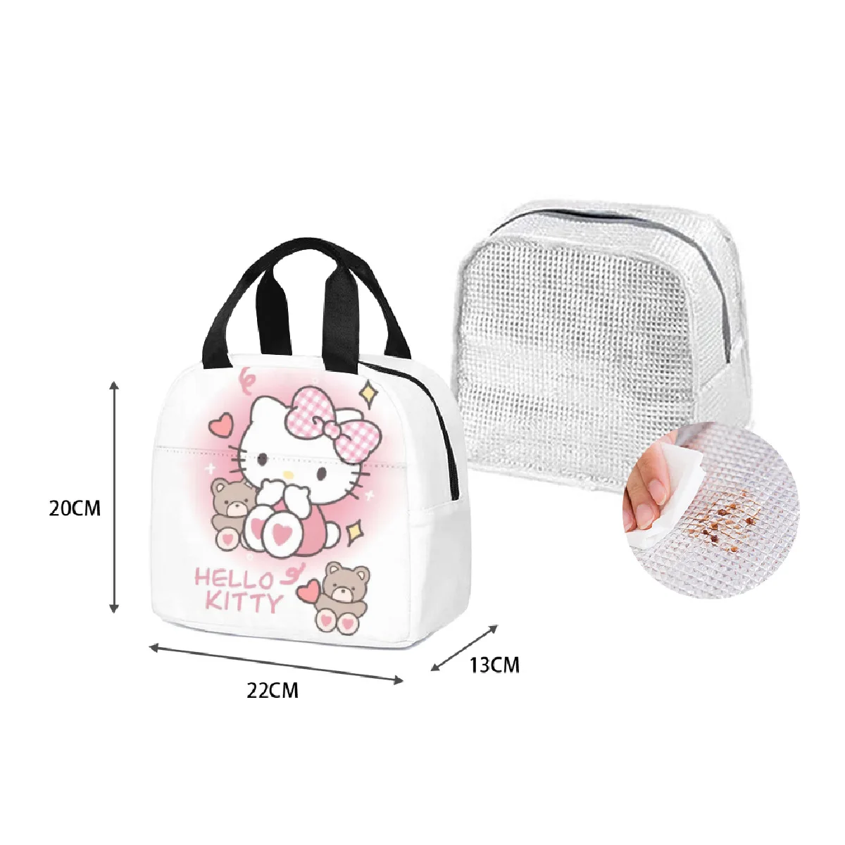 Sanrios Kawaii Anime My Melody Hello Kittys Kuromi Insulated Cooler Lunch Box Bag Cartoon Portable Bento Tote Food Bag Gift