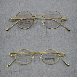 Vintage Small Round 40mm Titanium Alloy Eyeglasses Frame for Men Myopia Rx Able Glasses Spectacles Come with Customed Clear Lens