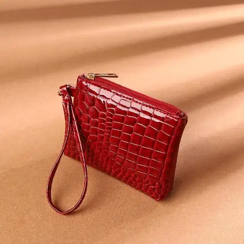 Vintage Crocodile Pattern Pu Leather Coin Purse Mini Change Purses for Women Wallets Card Holder Zipper Pouch Key Pocket Case image 2